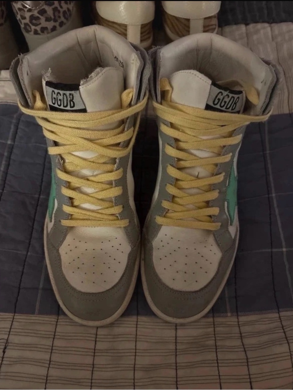 Women’s Golden Goose High-Top Sneakers in White, Gray & Mint